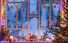 Window Candle String Lights Christmas Backdrop - Layoris