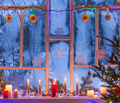Window Candle String Lights Christmas Backdrop - Layoris