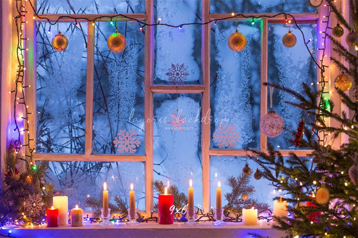 Window Candle String Lights Christmas Backdrop - Layoris