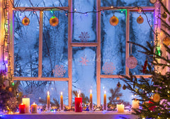 Window Candle String Lights Christmas Backdrop - Layoris