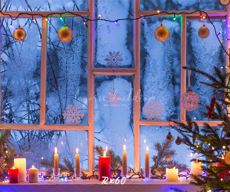 Window Candle String Lights Christmas Backdrop - Layoris