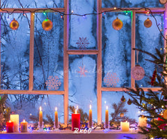 Window Candle String Lights Christmas Backdrop - Layoris