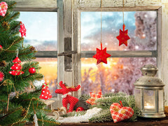 White Wooden Window With Red Star Christmas Backdrop - Layoris