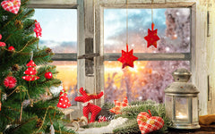 White Wooden Window With Red Star Christmas Backdrop - Layoris