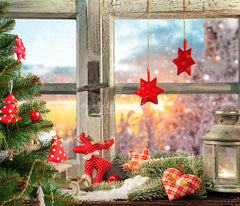 White Wooden Window With Red Star Christmas Backdrop - Layoris