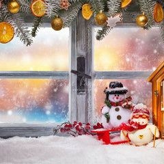 Wooden Window Snowman Christmas Backdrop - Layoris