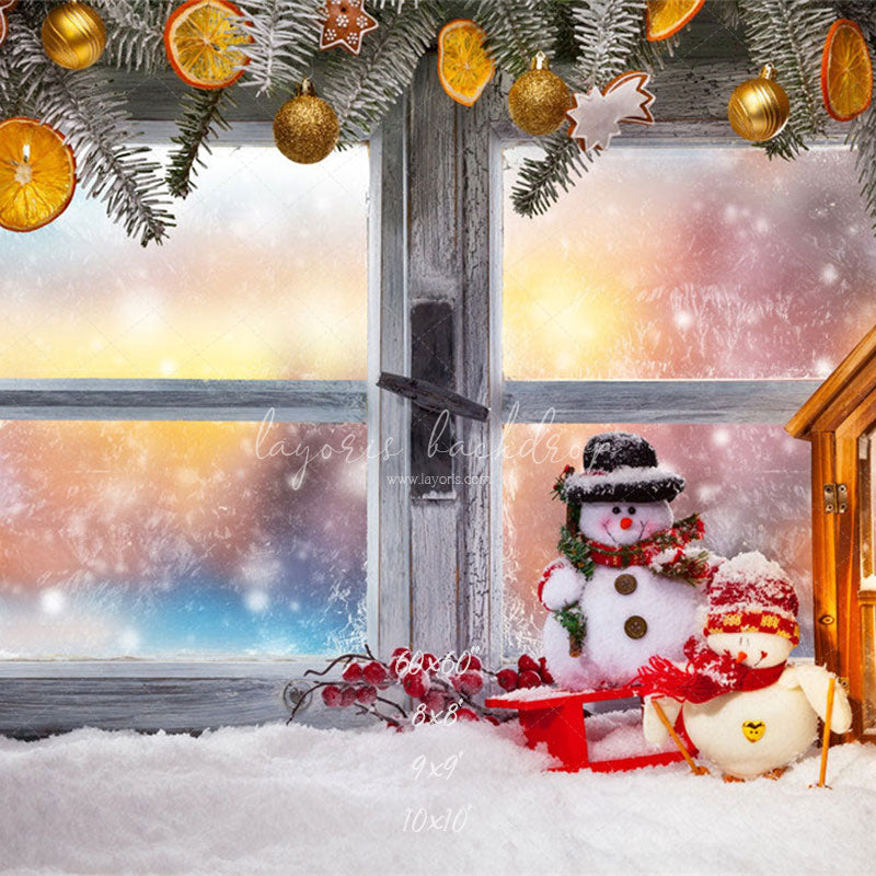 Wooden Window Snowman Christmas Backdrop - Layoris
