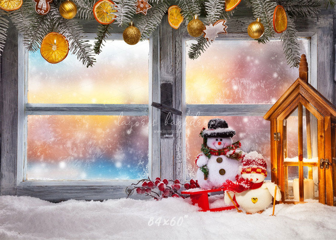 Wooden Window Snowman Christmas Backdrop - Layoris