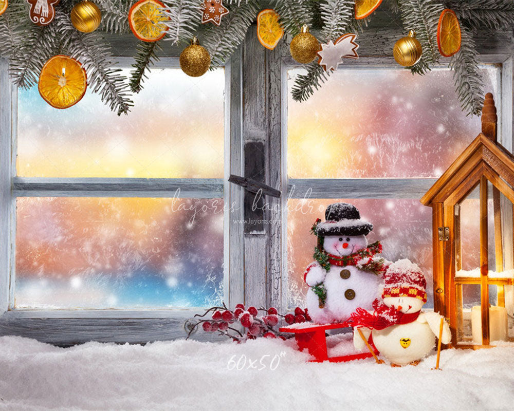 Wooden Window Snowman Christmas Backdrop - Layoris