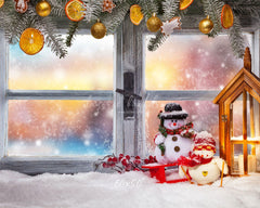 Wooden Window Snowman Christmas Backdrop - Layoris
