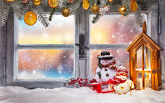 Wooden Window Snowman Christmas Backdrop - Layoris