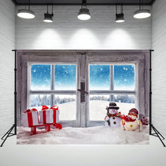Layoris Wooden Window Snowman Gift Box Christmas Backdrop