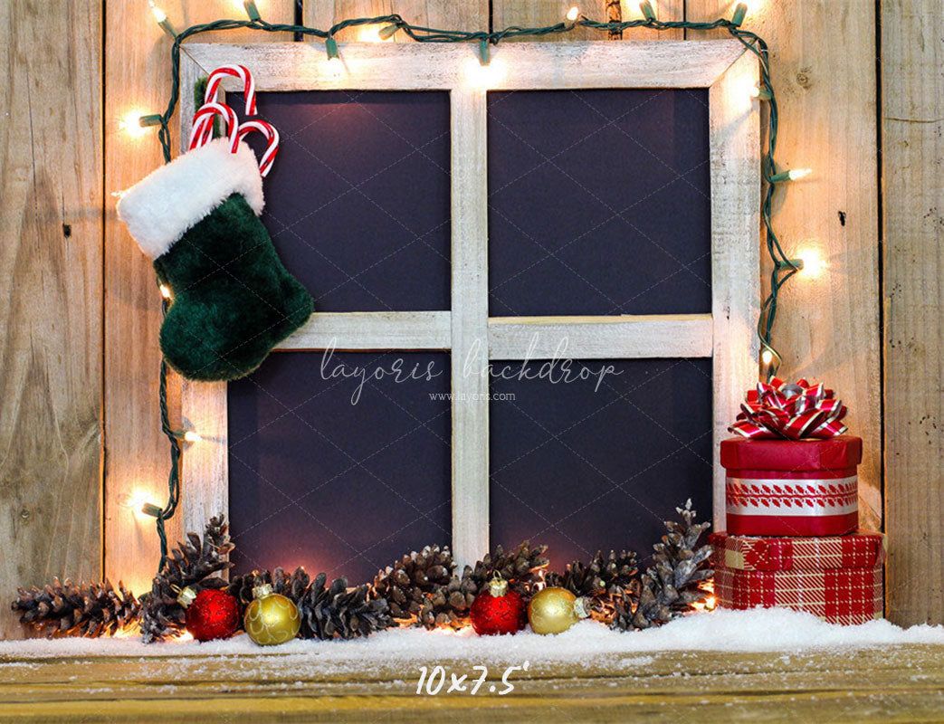 Wooden Window Sock Light String Christmas Backdrop - Layoris