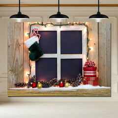 Layoris Wooden Window Sock Light String Christmas Backdrop