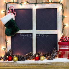 Wooden Window Sock Light String Christmas Backdrop - Layoris