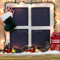 Wooden Window Sock Light String Christmas Backdrop - Layoris