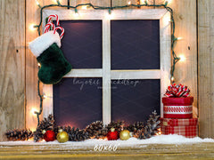 Wooden Window Sock Light String Christmas Backdrop - Layoris
