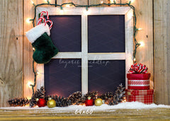 Wooden Window Sock Light String Christmas Backdrop - Layoris