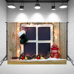 Layoris Wooden Window Sock Light String Christmas Backdrop