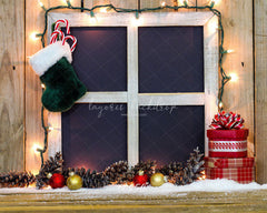 Wooden Window Sock Light String Christmas Backdrop - Layoris