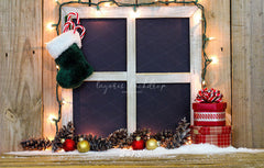 Wooden Window Sock Light String Christmas Backdrop - Layoris