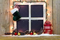 Wooden Window Sock Light String Christmas Backdrop - Layoris