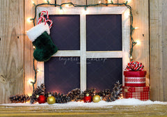 Wooden Window Sock Light String Christmas Backdrop - Layoris