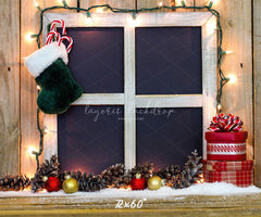 Wooden Window Sock Light String Christmas Backdrop - Layoris