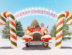 Candy Cane Pickup Merry Christmas Backdrop - Layoris