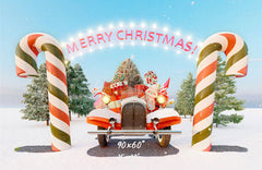 Candy Cane Pickup Merry Christmas Backdrop - Layoris
