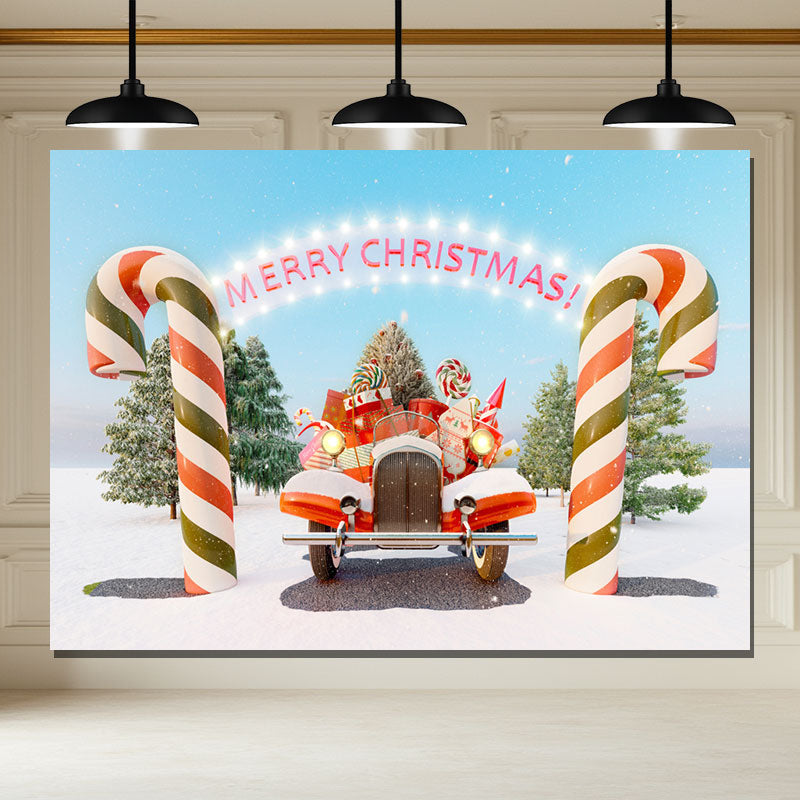 Layoris Candy Cane Pickup Merry Christmas Backdrop