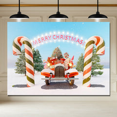 Layoris Candy Cane Pickup Merry Christmas Backdrop