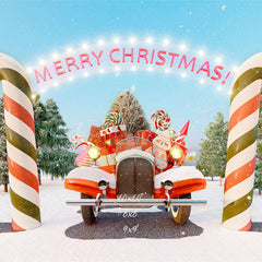 Candy Cane Pickup Merry Christmas Backdrop - Layoris
