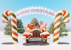 Candy Cane Pickup Merry Christmas Backdrop - Layoris