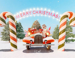 Candy Cane Pickup Merry Christmas Backdrop - Layoris