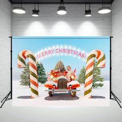 Layoris Candy Cane Pickup Merry Christmas Backdrop