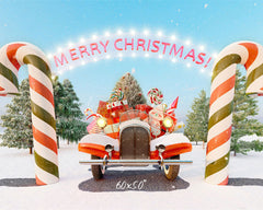 Candy Cane Pickup Merry Christmas Backdrop - Layoris