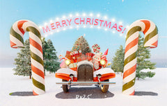 Candy Cane Pickup Merry Christmas Backdrop - Layoris