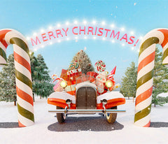 Candy Cane Pickup Merry Christmas Backdrop - Layoris