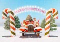 Candy Cane Pickup Merry Christmas Backdrop - Layoris