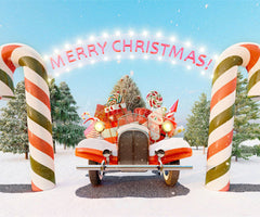 Candy Cane Pickup Merry Christmas Backdrop - Layoris