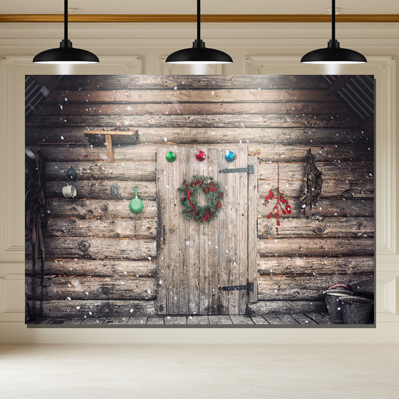 Layoris Wooden House Wreath Christmas Backdrop