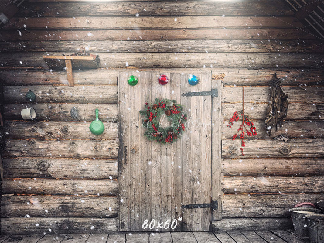Wooden House Wreath Christmas Backdrop - Layoris