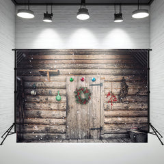 Layoris Wooden House Wreath Christmas Backdrop