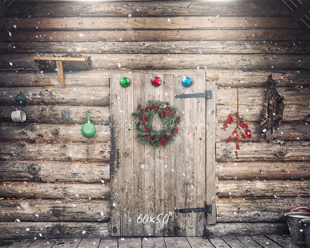 Wooden House Wreath Christmas Backdrop - Layoris