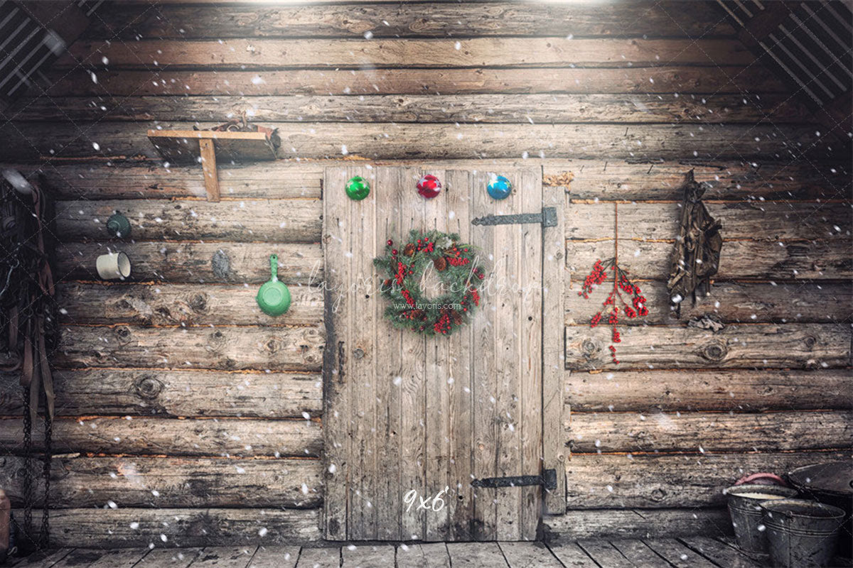 Wooden House Wreath Christmas Backdrop - Layoris