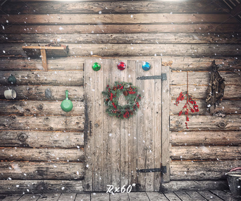 Wooden House Wreath Christmas Backdrop - Layoris