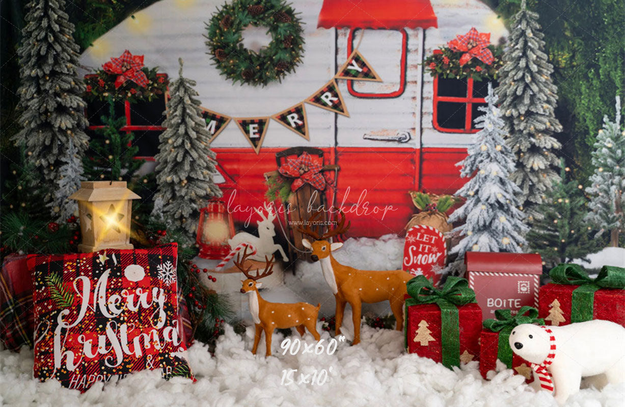 Forest Rv Deer Christmas Photo Backdrop - Layoris