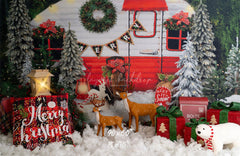 Forest Rv Deer Christmas Photo Backdrop - Layoris