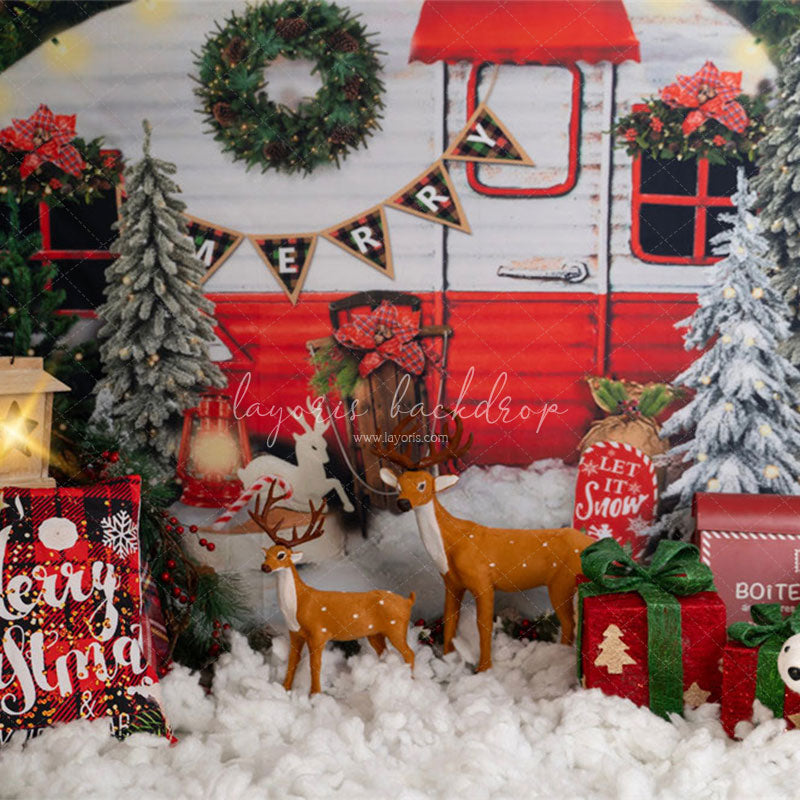 Forest Rv Deer Christmas Photo Backdrop - Layoris